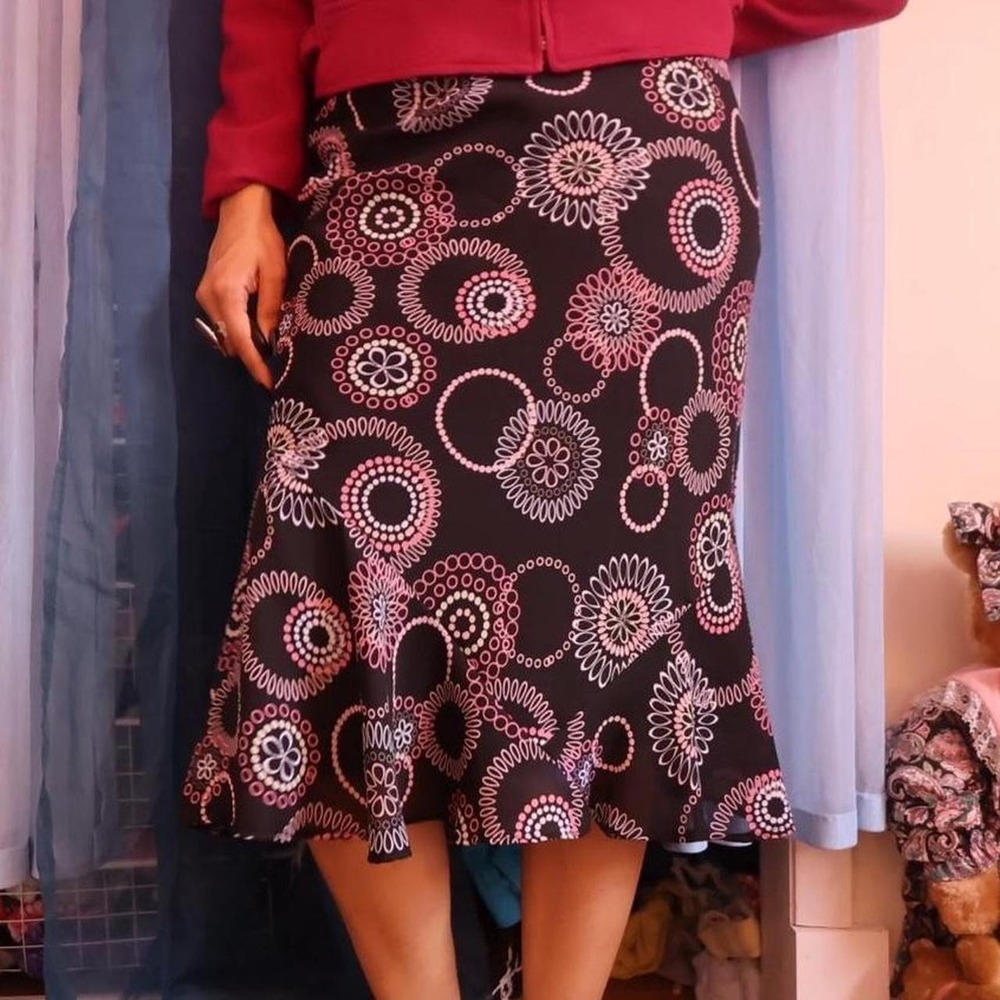 Retro Floral Circle Midi Skirt